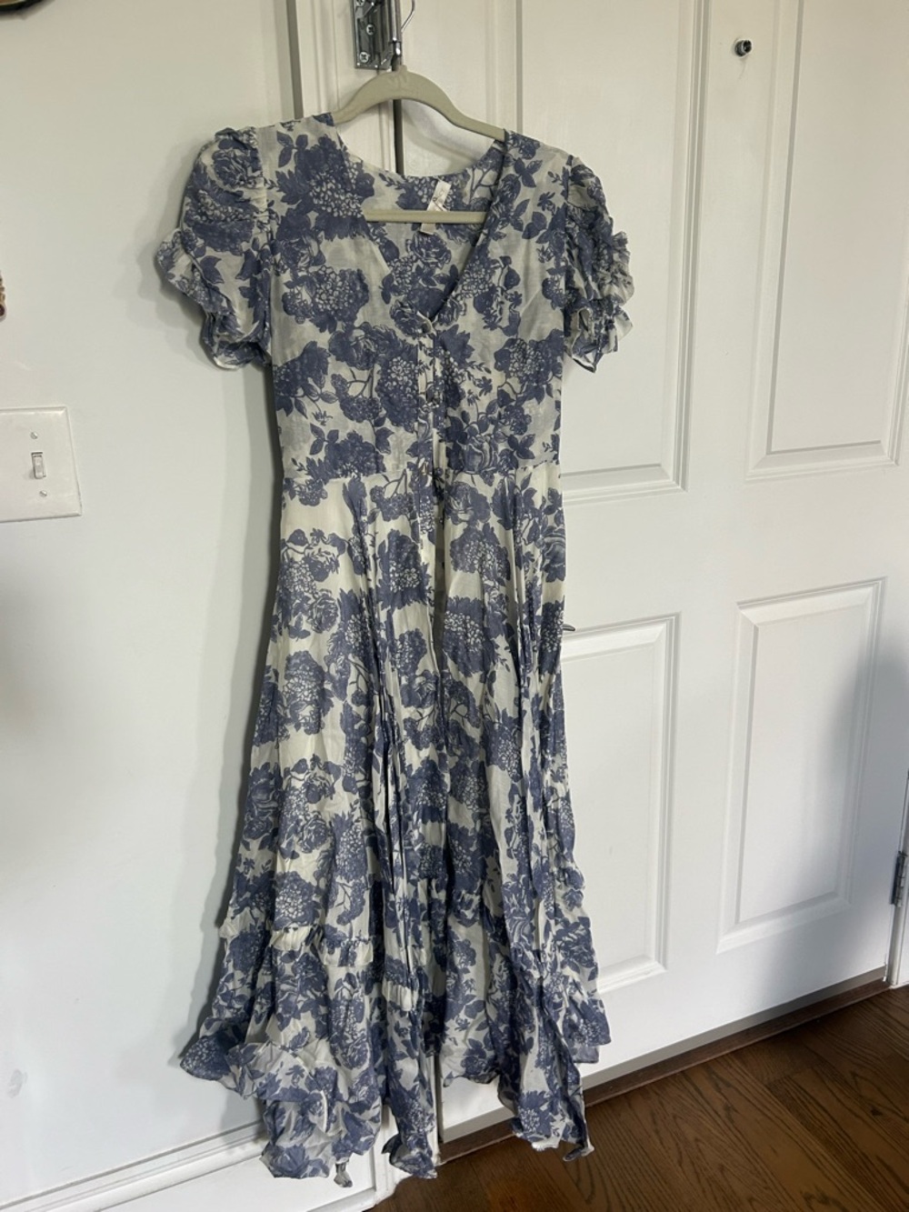LoveShackFancy Blue and White Floral Maxi Dress